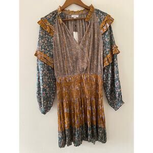 Current Air NWT Ruffled Cuff Floral Mini Dress Anthropologie M Long Sleeve